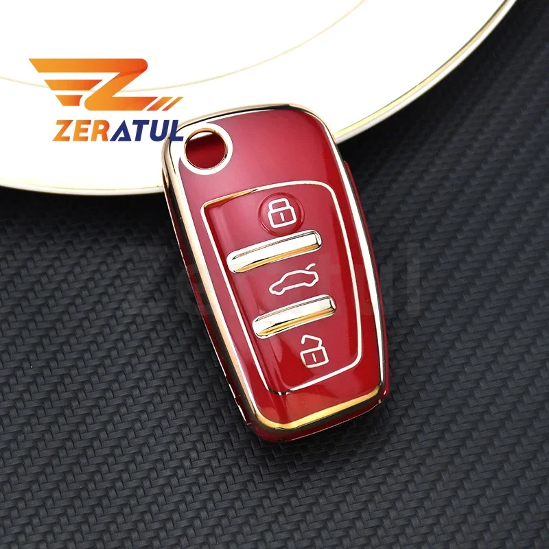 3 Buttons Soft TPU Folding Car Key Case For Audi A1 A3 A6 Q2 Q3 Q7 TT TTS R8 S3 S6 RS3 RS6 Remote Shell Fob Control Holder Cover