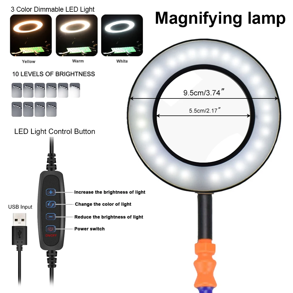 Table Clamp Soldering Helping Hands Third Hand Tool Soldering Station USB 3X Illuminated Magnifier Welding Repair Tool