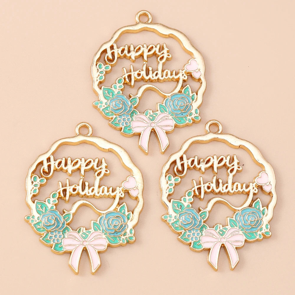 Leslie 10 Stück goldfarbene Blumen-Rosen-Anhänger „Happy Holiday“ für DIY-Anhänger, Armbänder, Halsketten, handgefertigte Schmuckherstellung – Detail 7