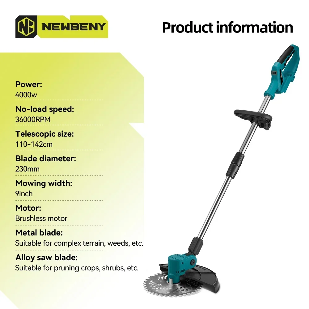 NEWBENY 9 Inch Brushless Electric Lawn Mower Digital Display Cordless Handheld Garden Trimmer Weeding Tool For Makita 18VBattery