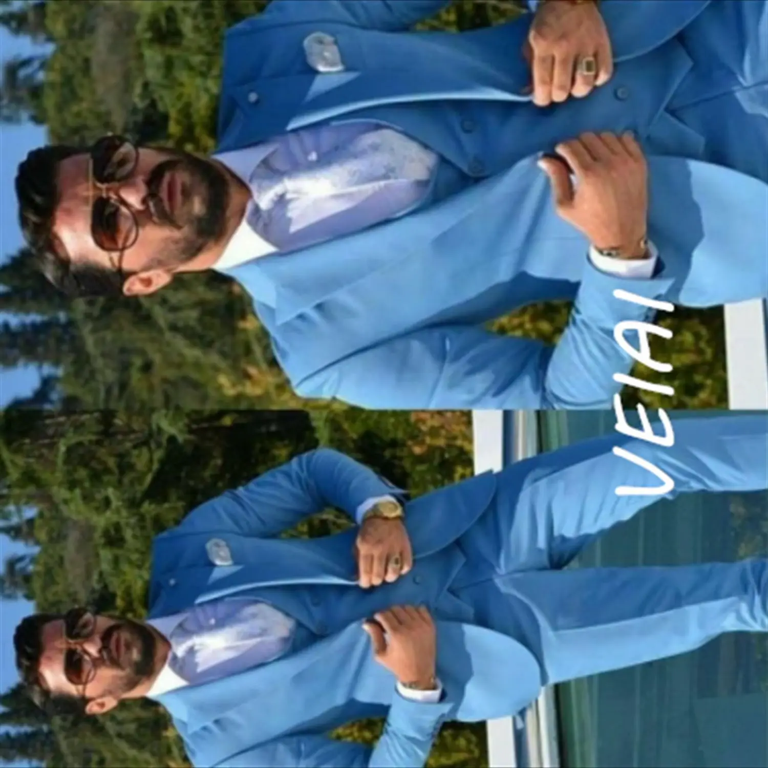 

CustomizedSlim Fit Blue Formal Men Suits for Wedding 3 Piece Groom Tuxedo with Peaked Lapel Custom Male Fashion Jacket Waistcoat
