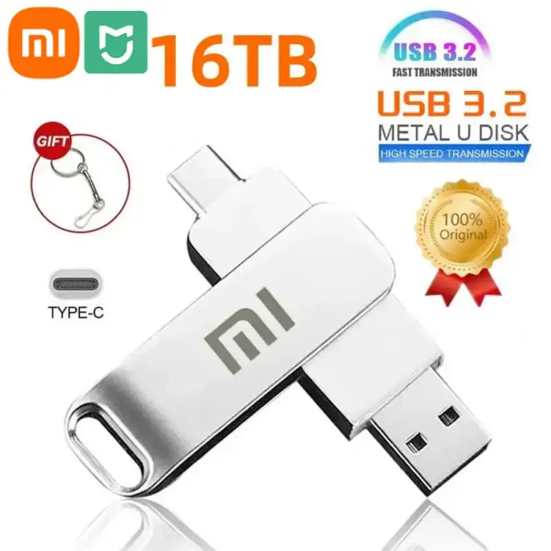 Xiaomi MIJIA 16TB U Disk Mini PenDrive USB Memory USB Flash Drives 2TB TYPE C High Speed Usb 3.1 Waterproof Pendrive Metallic