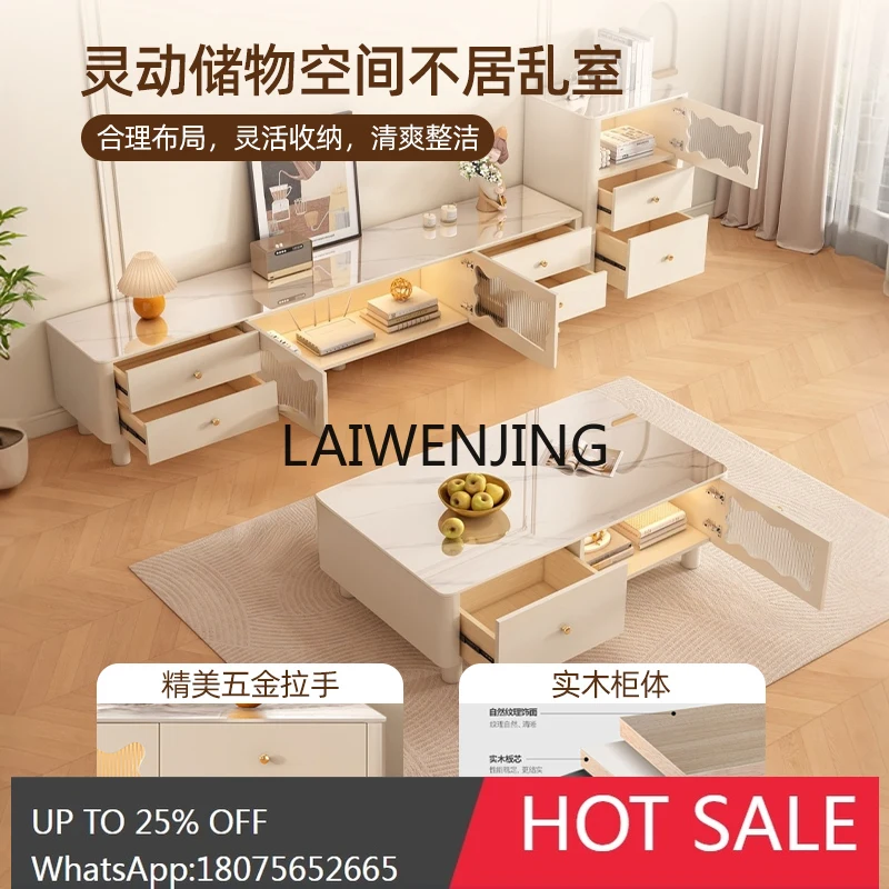 cream wind rock board coffee table household high-footed small apartment solid wood TV cabinet combination