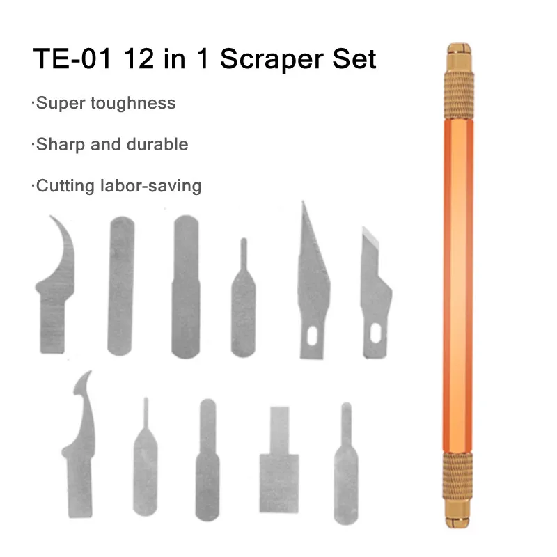 

TE-01 Multifunctional IC Glue Prying Knife with Handle Set For Mobile Phone Repair Double Head Cross Knife Clamp Carving Blade