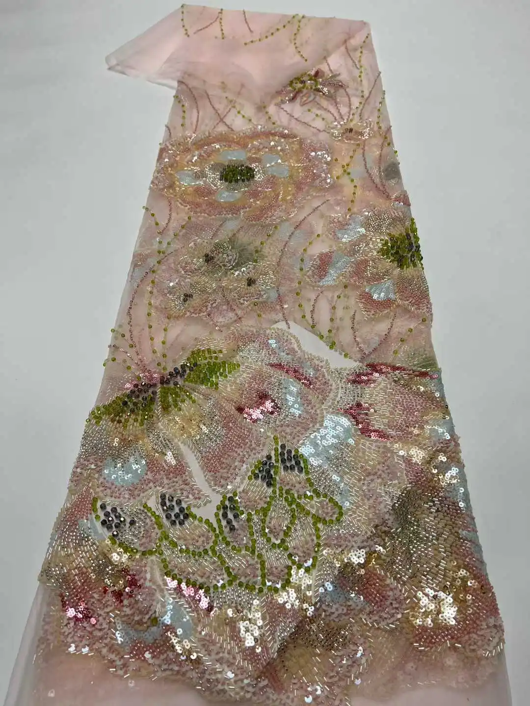 

Оптовая продажа африканского тяжелого кружевного полотна с бисером McCarthy, нигерийская ткань с пайетками для жениха, для свадебных платьев, высокое качество, 5 ярдов