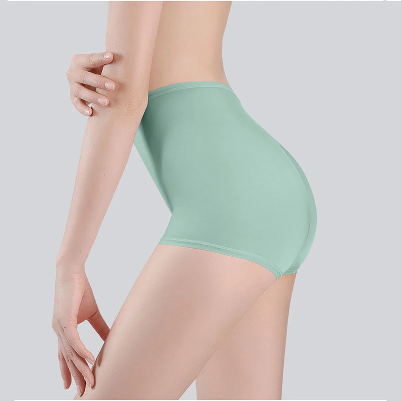 Summer High Waist Women\'s Solid Underwear Ice Silk Seamless Panties Breathable Undies Lingerie Female Sexy Underpants Knickers
