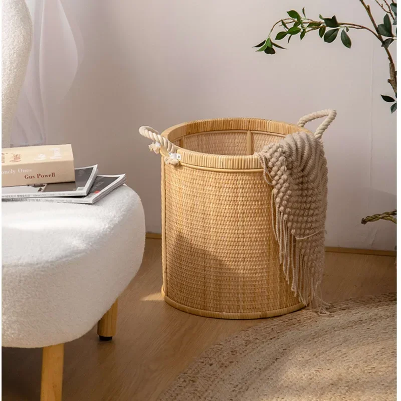 

Simple Retro Storage Basket Natural Rattan Woven Laundry Bucket Bathroom Breathable Organizer Boxes Sturdy Durable Home Supplies