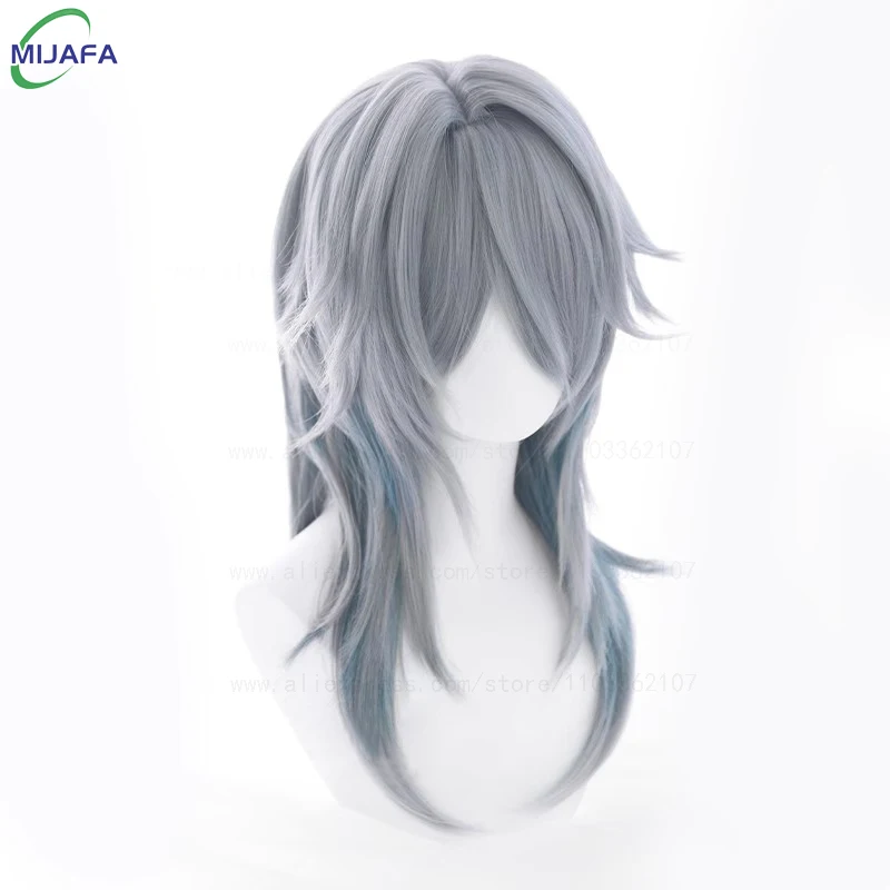 عالية الجودة الأحد شعر مستعار تأثيري HSR الأحد شعر مستعار رمادي أزرق التدرج مقاومة للحرارة الاصطناعية الشعر أنيمي تأثيري الباروكات + غطاء شعر مستعار #3