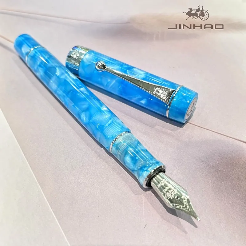 Jinhao 100 Acryl-Füllfederhalter aus Metall mit silbernem Kugelclip, klassischer, glatter Executive-Signaturstift, perfekt für die Sammlung – Detail 3
