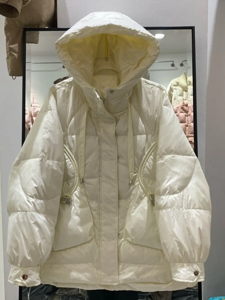 2023 Herfst En Winter Dames Nieuwe Losse, Verdikte Donsjack Jassen Damesmode Warme Halflange Parka Bovenkleding Met Capuchon