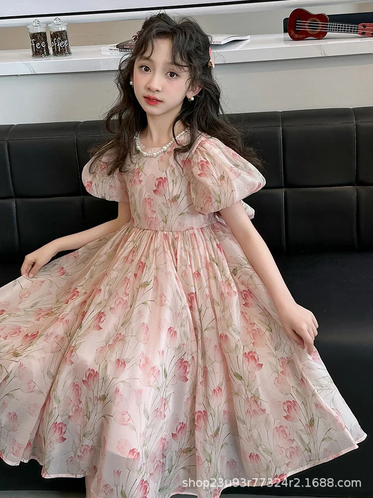 

Girls' Dress Summer New Fashionable Big Kids Summer Princess Dress Children's Super Fairy Sweet Floral Dress