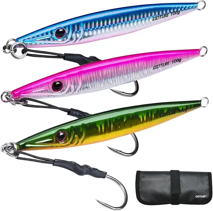 

Goture Fishing Jig Set 100g150g200g Vertical Jigs with Assist Hook Speed Fast Jig Sea Fishing Jigging Spoon Lures Storage Bag