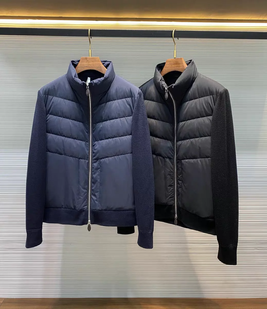 

Men's Casual Woolen Knitted Sve Patchwork Windproof Waterproof Stand Collar down Jaet Autumn Winter Faion Leisure Sle