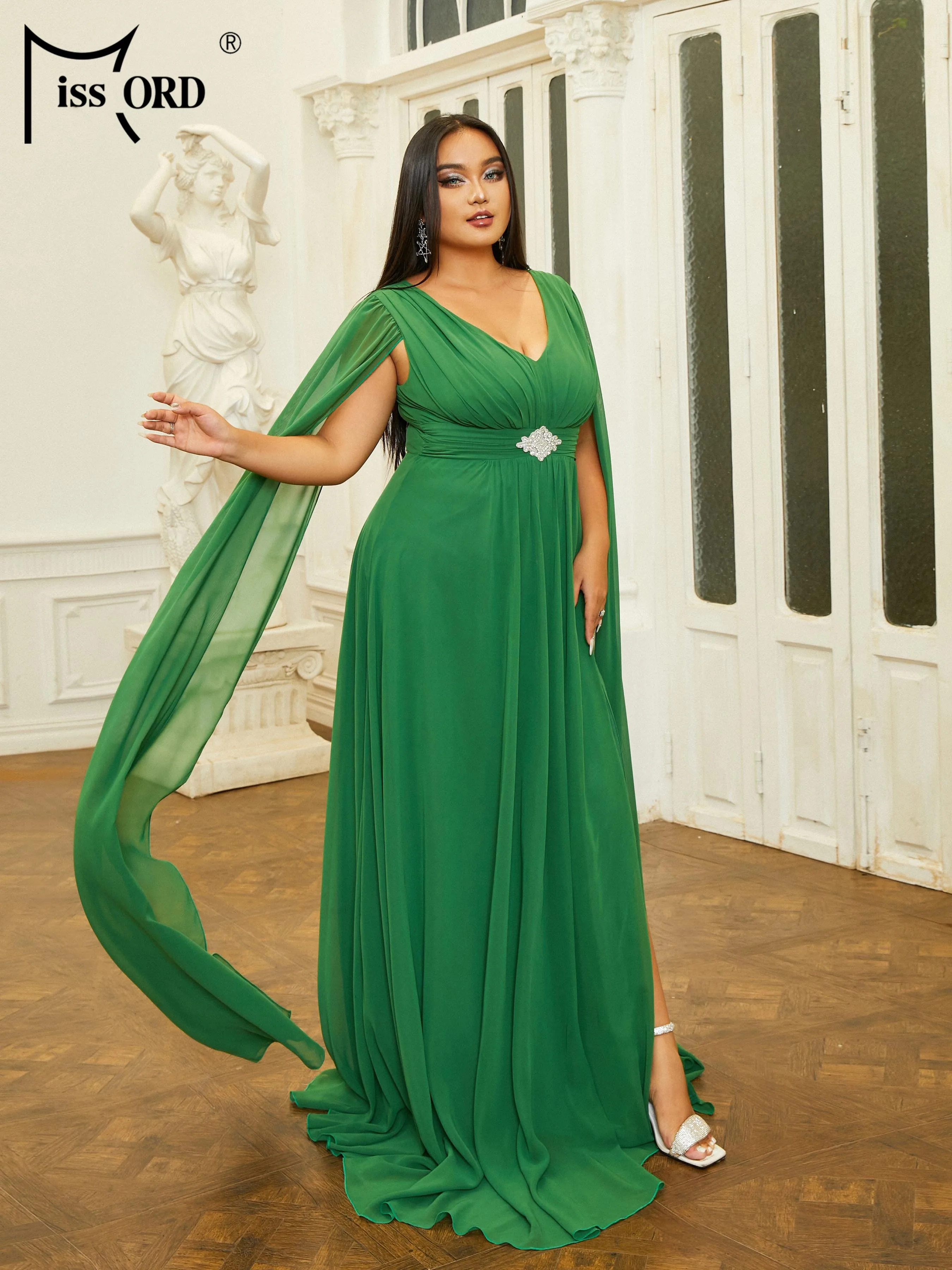 Missord nowe Plus Size eleganckie sukienki imprezowe dla kobiet 2023 zielone suknia wieczorowa na bal maturalny z dekoltem w szpic