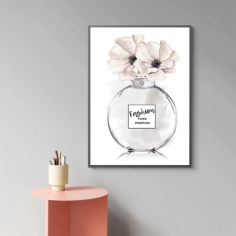 Fashion Luxury Coco Perfume Bottle Canvas Painting Nordic Flower Poster Print Wall Picture Modern Girl Room Decor Quadro Cuadros