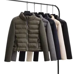 Parkas de retales para mujer, abrigo Vintage ajustado, chaqueta con cuello alto y cremallera, otoÃąo e invierno, 2024
