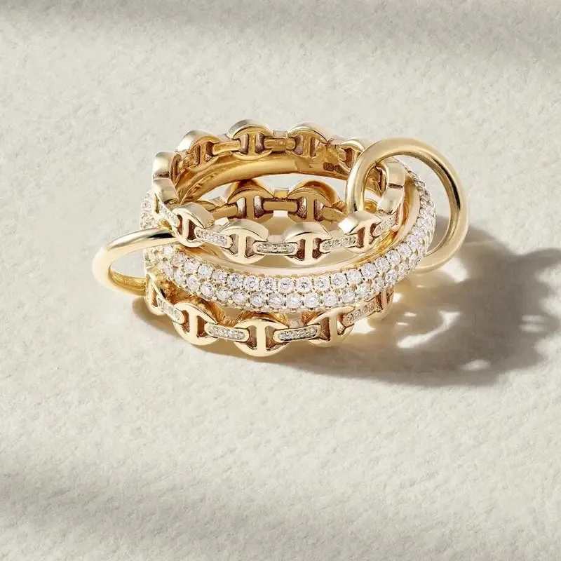 YISON New Gold Multilayer Stacking Ring for Women Paved Bling Geometric Finger Rings Fashion Luxury Wedding Party Jewelry Gifts