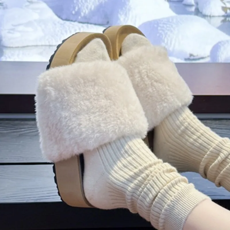 

Platform Women Flats Fur Slippers 2025 New Fad Home Shoes Designer Elegant Slingback Sandals Casual Winter Flip Flops Zapatos