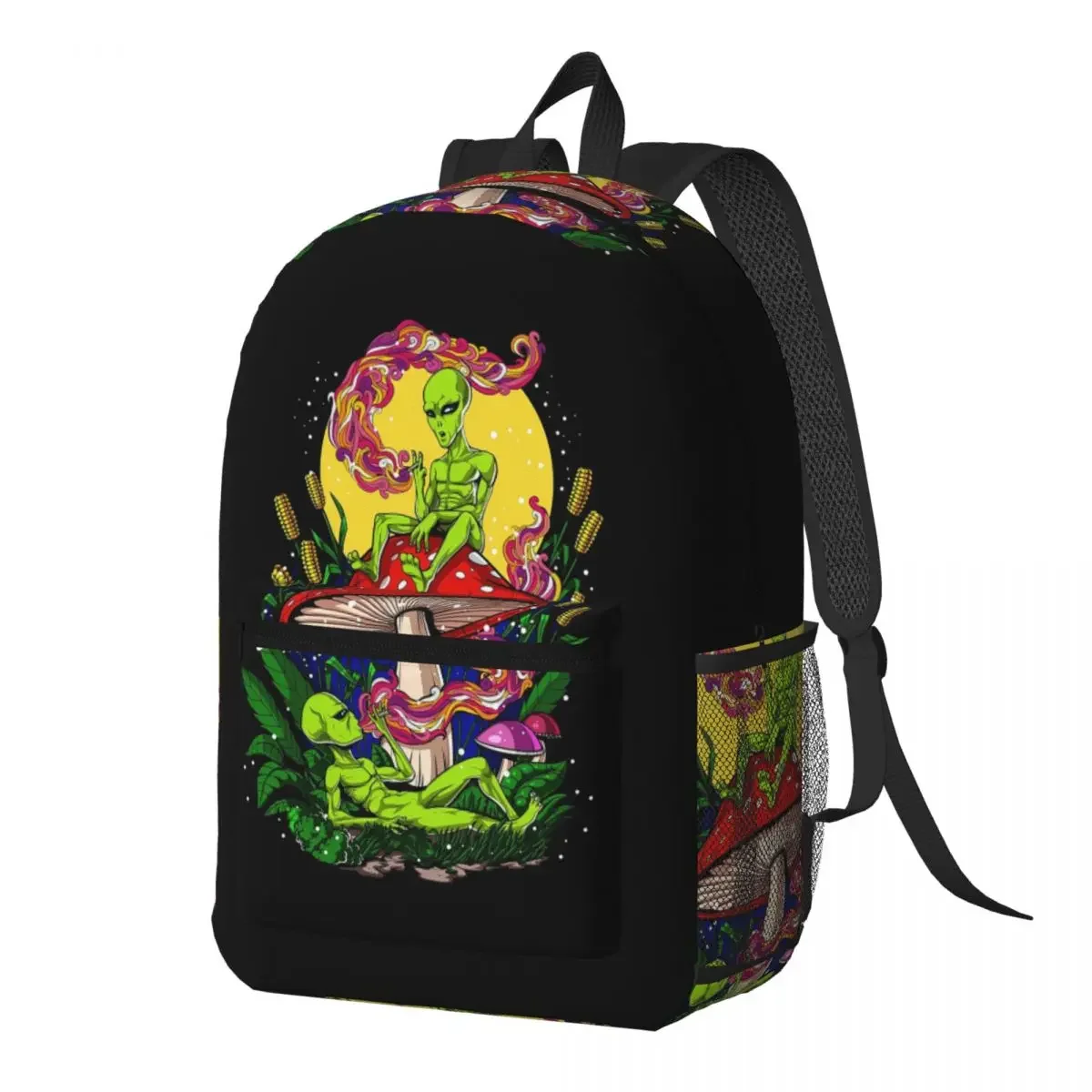 Funny Psychedelic Alien UFO Mushroom Backpack Daypack Large Capacity Kids BookBag School Bag Shoulder Bags for Men Women