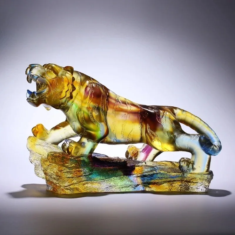 Ancient glass living room tiger ornament crystal handicraft office