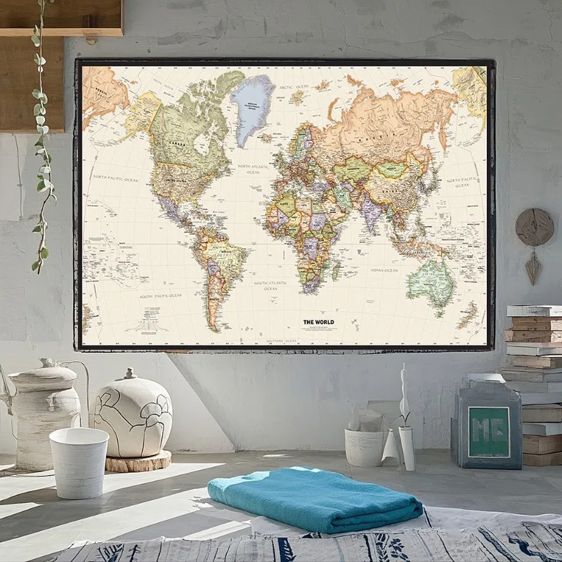 Affiche de décoration murale de carte du monde anglaise Vintage, sans cadre, peinture sur toile, image artistique, salle de classe, chambre à coucher, fournitures scolaires A1/A2