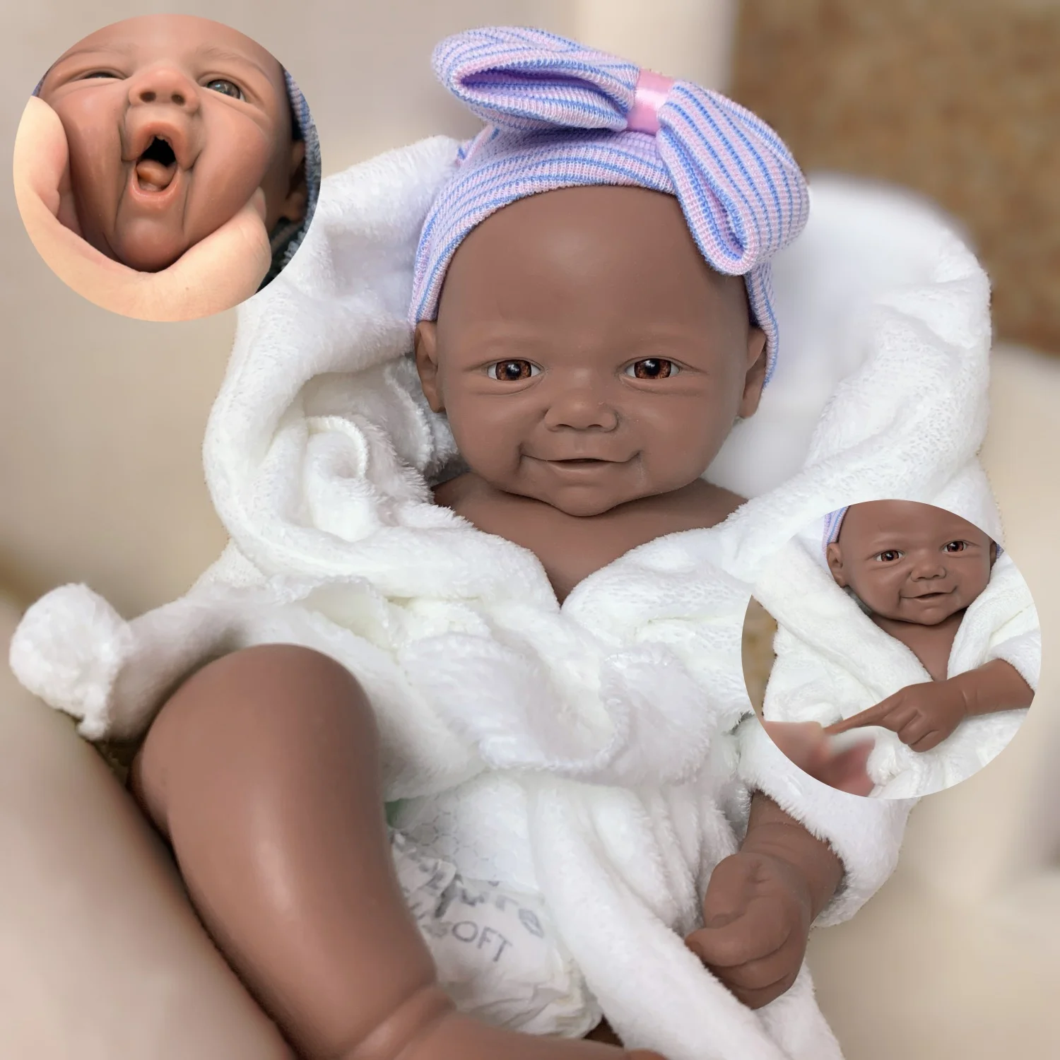 Open Mouth African Girl 18Inch Dark Skin Vivienne Painted Full Solid Silicone Reborn Baby Doll Toys For Kid's Gifts Newborn Baby