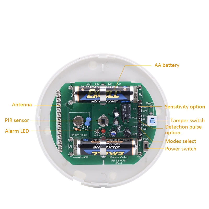 Imagem -02 - Teto sem Fio Pir Motion Sensor Detectando Cobertura com Tamper Switch Proteção de Segurança 360 ° 6m 433mhz Ev1527 pc Pcs