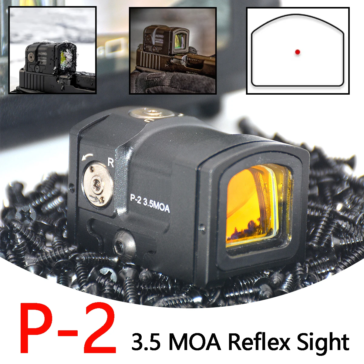 

Tactical P-2 Red Dot Reflex Sight 3.5 MOA Compact Hunting Optics 1.54" Riser Mounts Fit for Airsoft Pistol Glock RM Rifle Scope