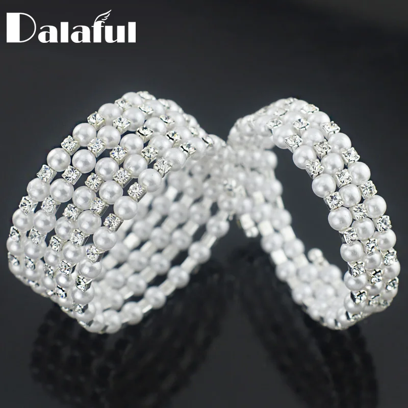 Imitation Pearl Crystal Multilayer Winding Wide Bracelets & Bangles Jewelry Gift For Women S323