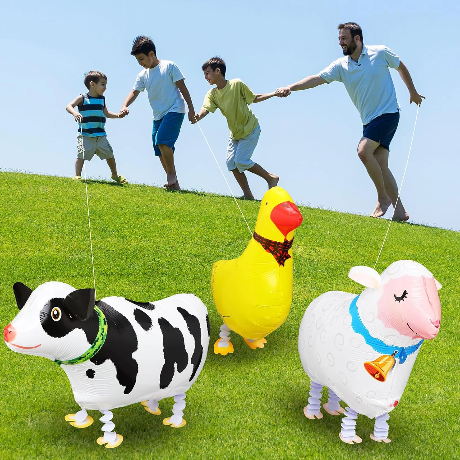 Farm Animal Helium Balloons - Cow Chicken Sheep Pig Duck with Raffia Grass for Birthday Party Decorations view 6