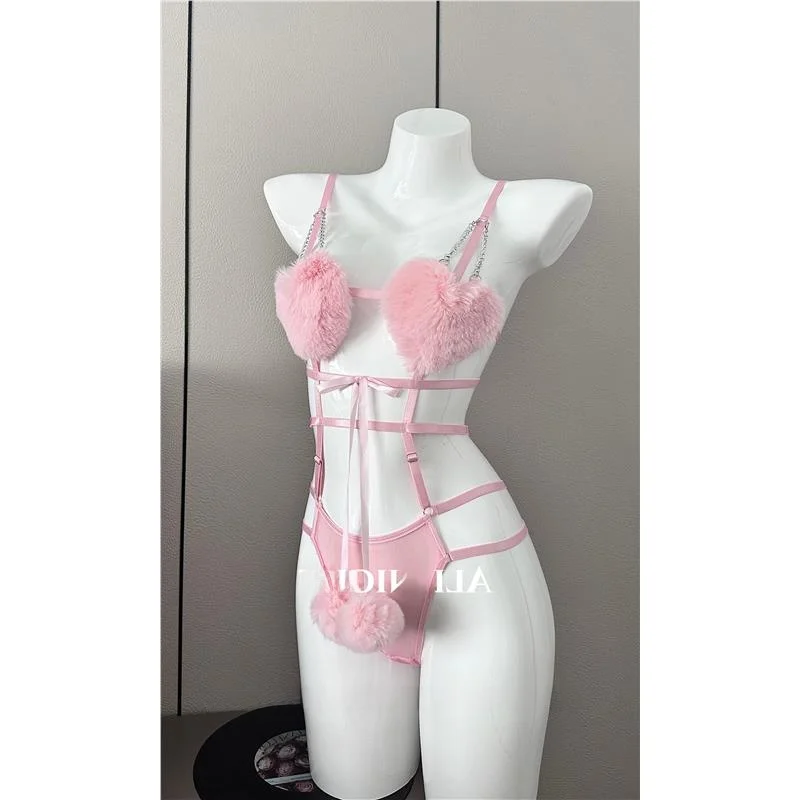 핑크 하트 퍼리 원지 퓨어 디자이어 섹시 언더웨어 여성용 로우 웨이스트 팬츠 기타 원단 2026년 봄 중국산