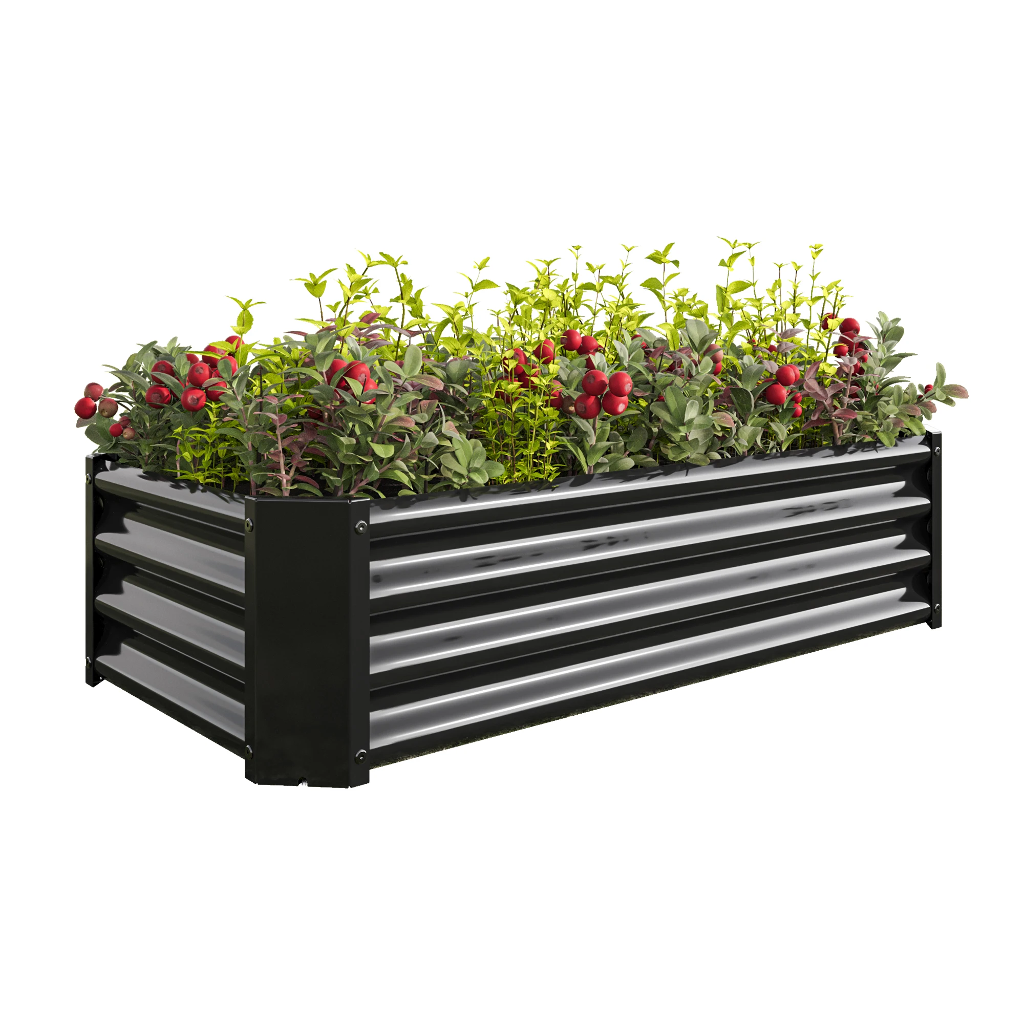 Metal Raised Garden Bed, 4x2x1 ft Rectangle Raised Planter for Flowers Plants Vegetables Herbs, Stable Thickened Galvanized Metal with Anti-Rust Coating, Open Bottom, Black, 7 Cubic Feet Soil Needed