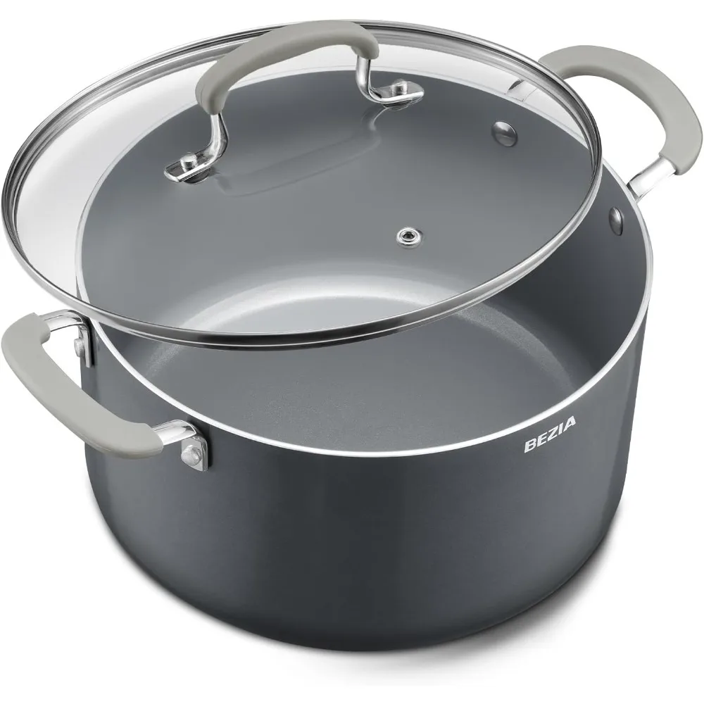 

8 Quart Pot with Lid, Ceramic Nonstick Stock Pot with Lid, Induction Ready, Large Cooking Pot with Silicone Handle, Compatible