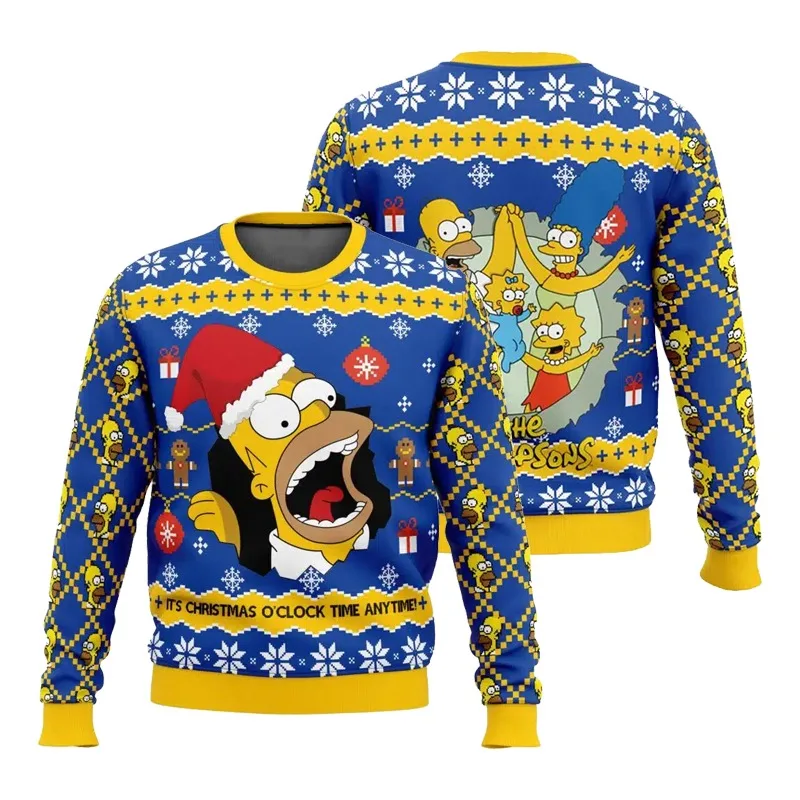 Women's Winter Simpson Print Hoodie Ugly Christmas Round Neck Sweatshirt Fashionable Streetwear Oversized Hoodie Y2k Clothes