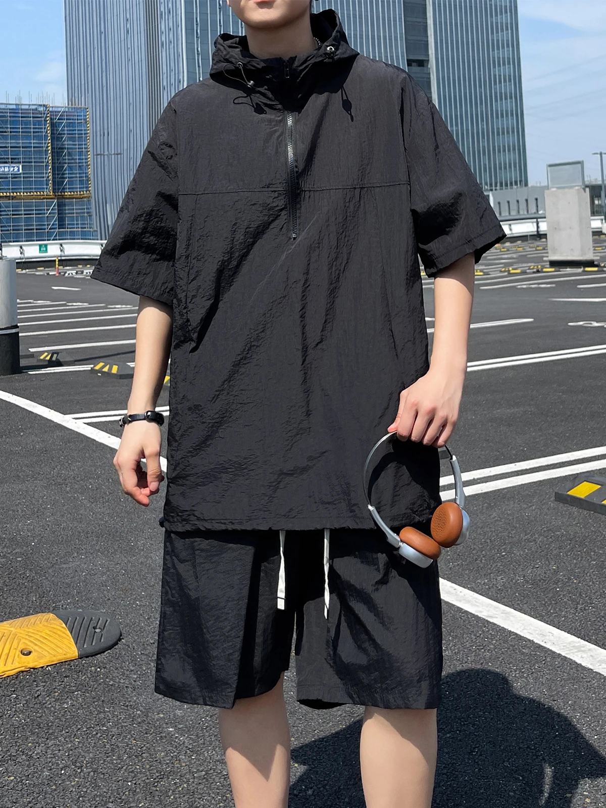 

Летний повседневный комплект из ледяного шелка, мужской японский винтажный функциональный свободный спортивный комплект из двух предметов для занятий спортом на открытом воздухе для мальчиков-подростков