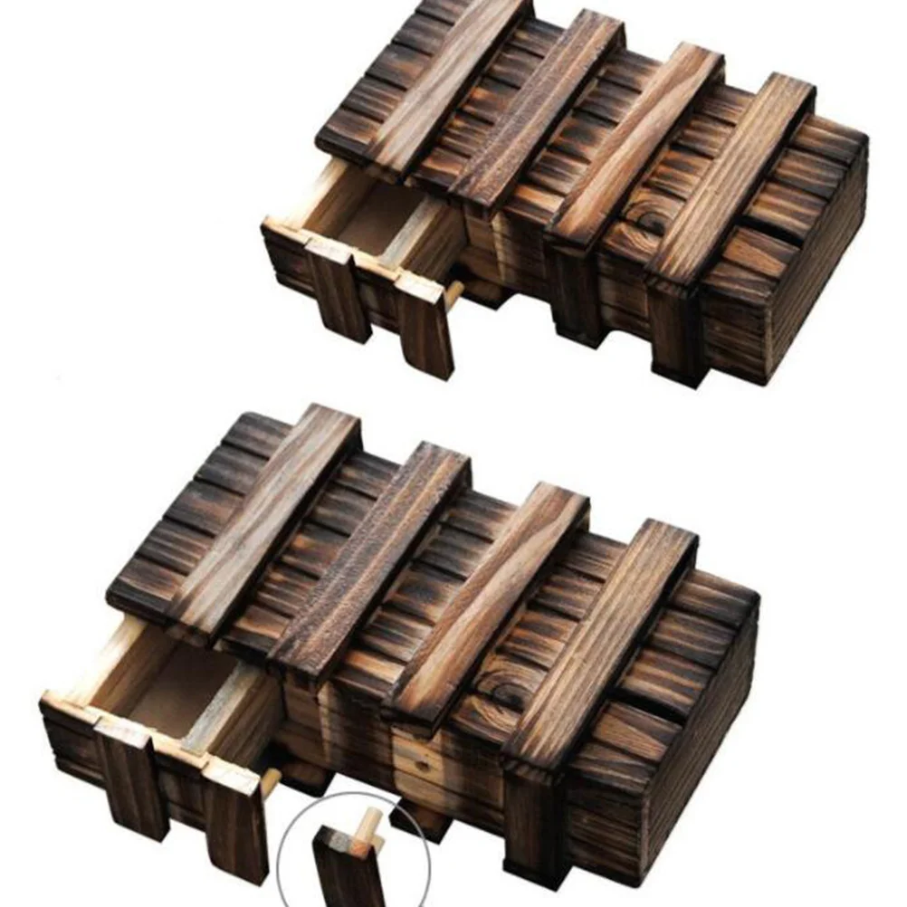 

2Pcs Secret Drawer Wooden Box Triple Lock Educational Puzzle Game for Children Kids Secure Storage Safe Organizer