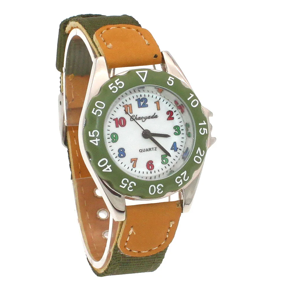 Chaoyada Children Boys Girls 24hours Canvas Quartz Wristwatches Kids Students Military Waterproof Watches
