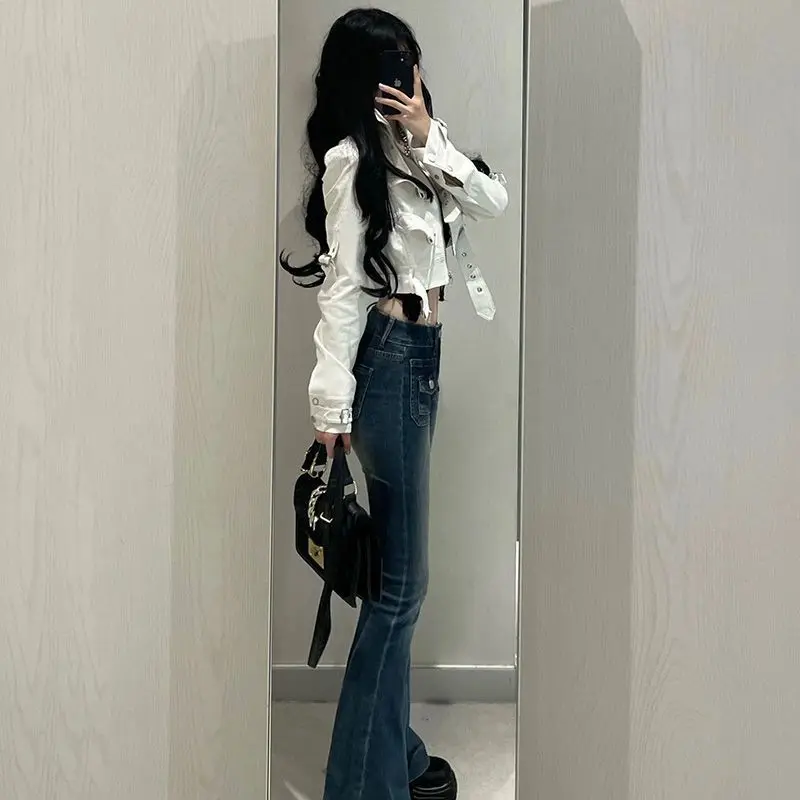 High Street Retro Cool Sa Spice Girl Short Leather Jacket Women's Niche Locomotive Style Ruffian Handsome Belt Jacket Top