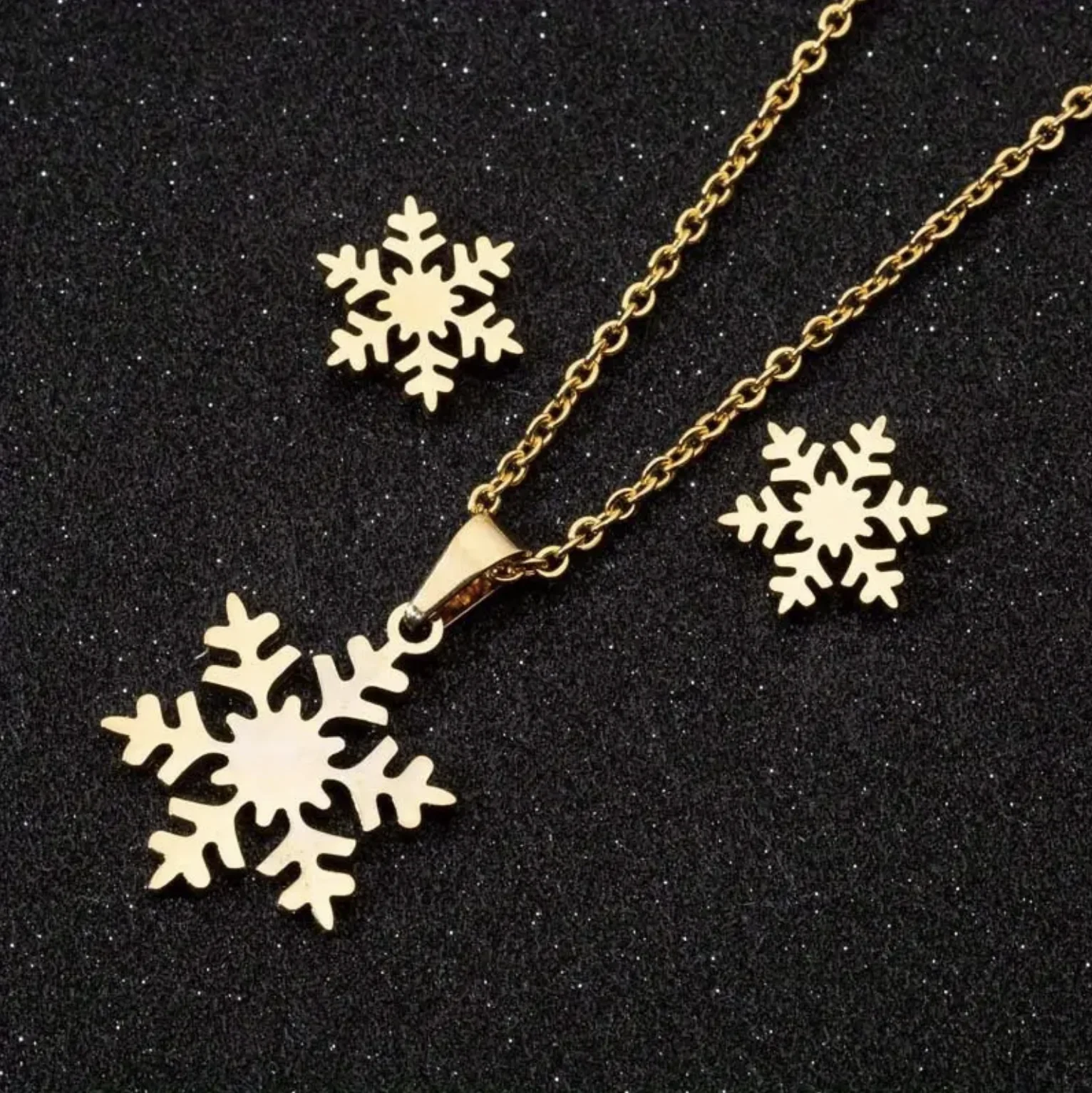 

Cute Stainless Steel Snowflake Winter Flower Necklace Earrings Set, Exquisite Christmas Holiday Gifts For Girls