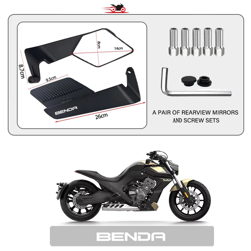 

Aerodynamic Design Motorcycle fixed Wind Wing Rearview Mirror For BENDA Chinchilla 300 450 LFS700 LFC700 BD400 BD500 LFC