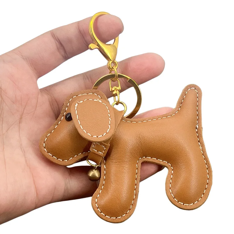 New Cute Dog Key Ring Cow Leather Puppy Handbag Pendant Trendy Poodle Car keychain Luggage Bag Accessories For Women and Men