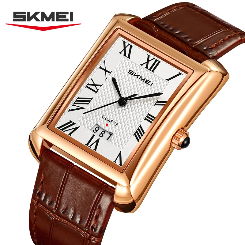 SKMEI 2575 Classic Men's Quartz Watch Business Calendar Square Dial Leather Strap Elegant Fashion Watches for Man Reloj Hombre