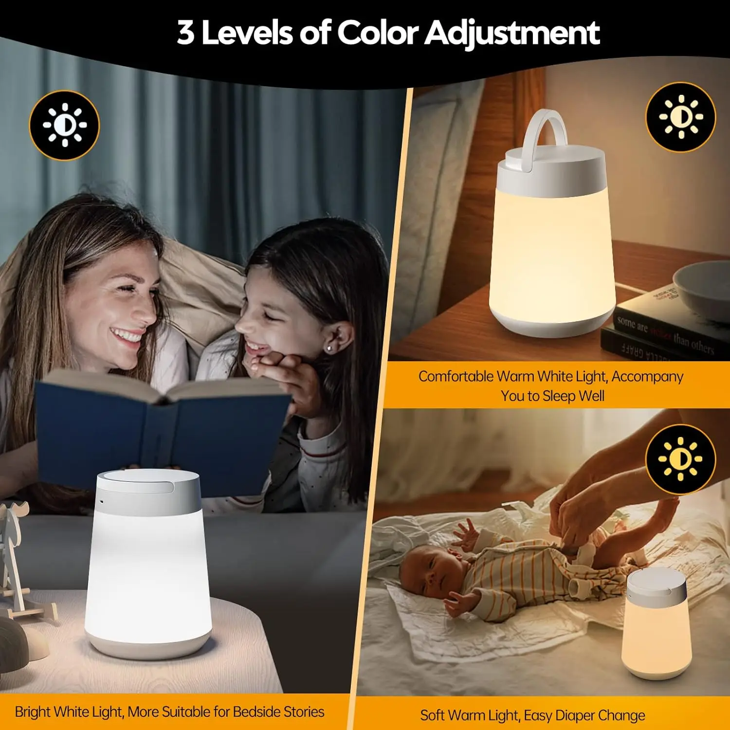 Childrens night light, sleep aid desk lamp, rechargeable, touch stepless dimming portable night light with memory function