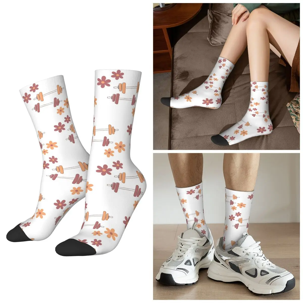 

All Seasons Happy Weightlifting Bodybuilding Socks Harajuku Sport Middle Tube Socks Sweat Absorbing Stockings for Men Women