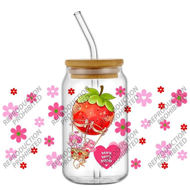 High Quality ‌3D Cartoon Cute Fruit Girl Decal UV DTF Cup Wrap for 16oz Glasses Can DIY Mug Phone Washable Transfer Sticker view 2