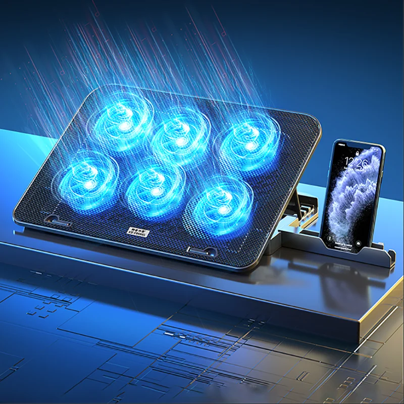 

Laptop Cooling Stand Gaming RGB Laptop Cooler 2 USB Ports 6 Fan Gaming LED Light Cooler For 13-18 Inch Stand for Macbook Pro Air