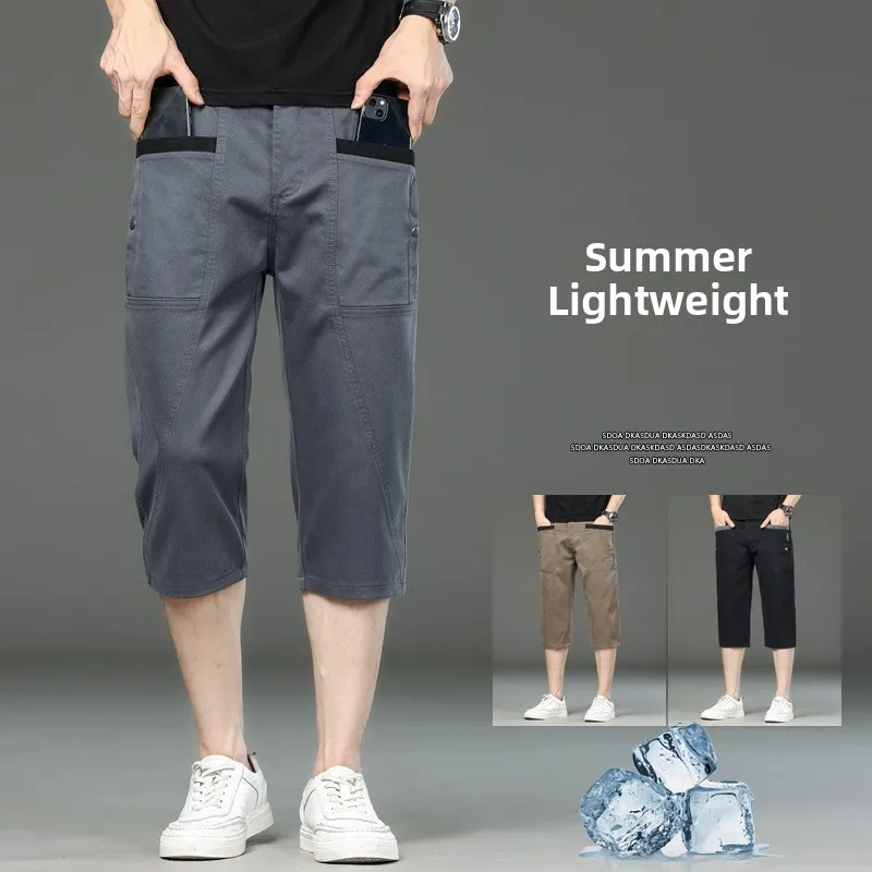 

Men's Summer Thin Casual Pants Straight Leg Comfortable Versatile Breathable mid Waist Seven-Foot Length Non-Ironed