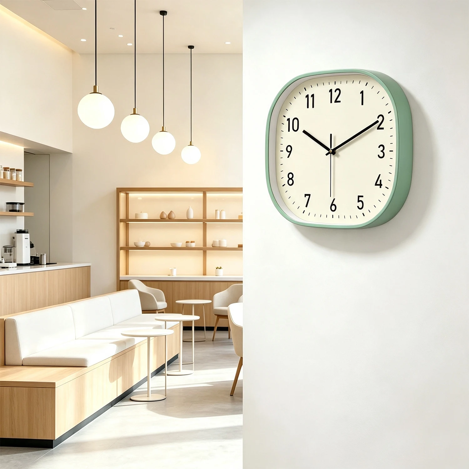 Mint Green Square Wall Clock Silent Quartz Clock with Large Clear Numbers Decorative for Living Room Bedroom Kitchen Home Office