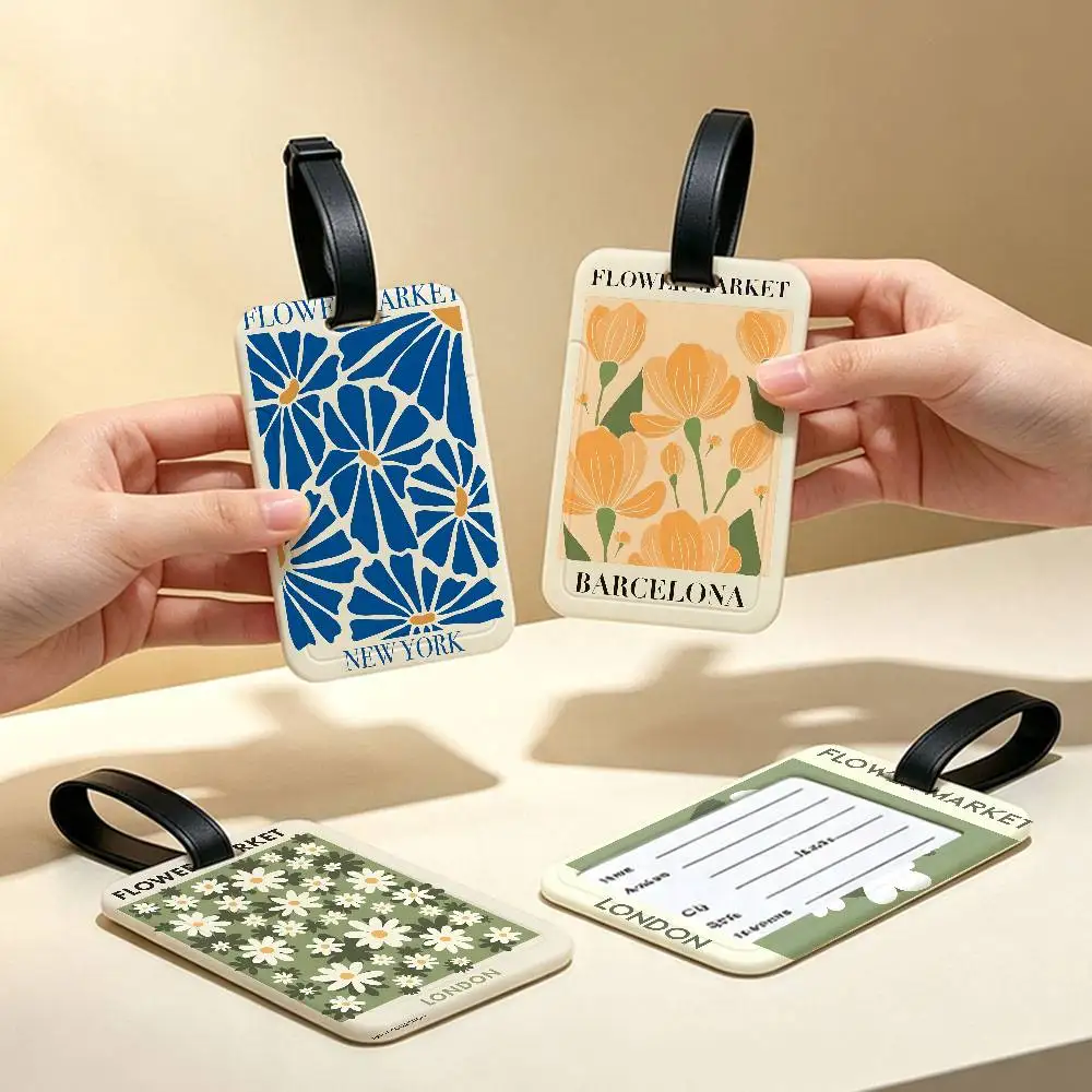 Art Vintage Flowers Anime Durable PVC Anti lost Baggage Tag With Info Card Lightweight Luggage Identification Label