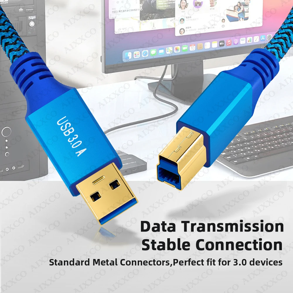 AIXXCO USB Printer Cable USB 3.0 Type A Male to B Male USB Cable for Canon Epson ZJiang Label USB 3.0 2.0 Scanner Printer Cord